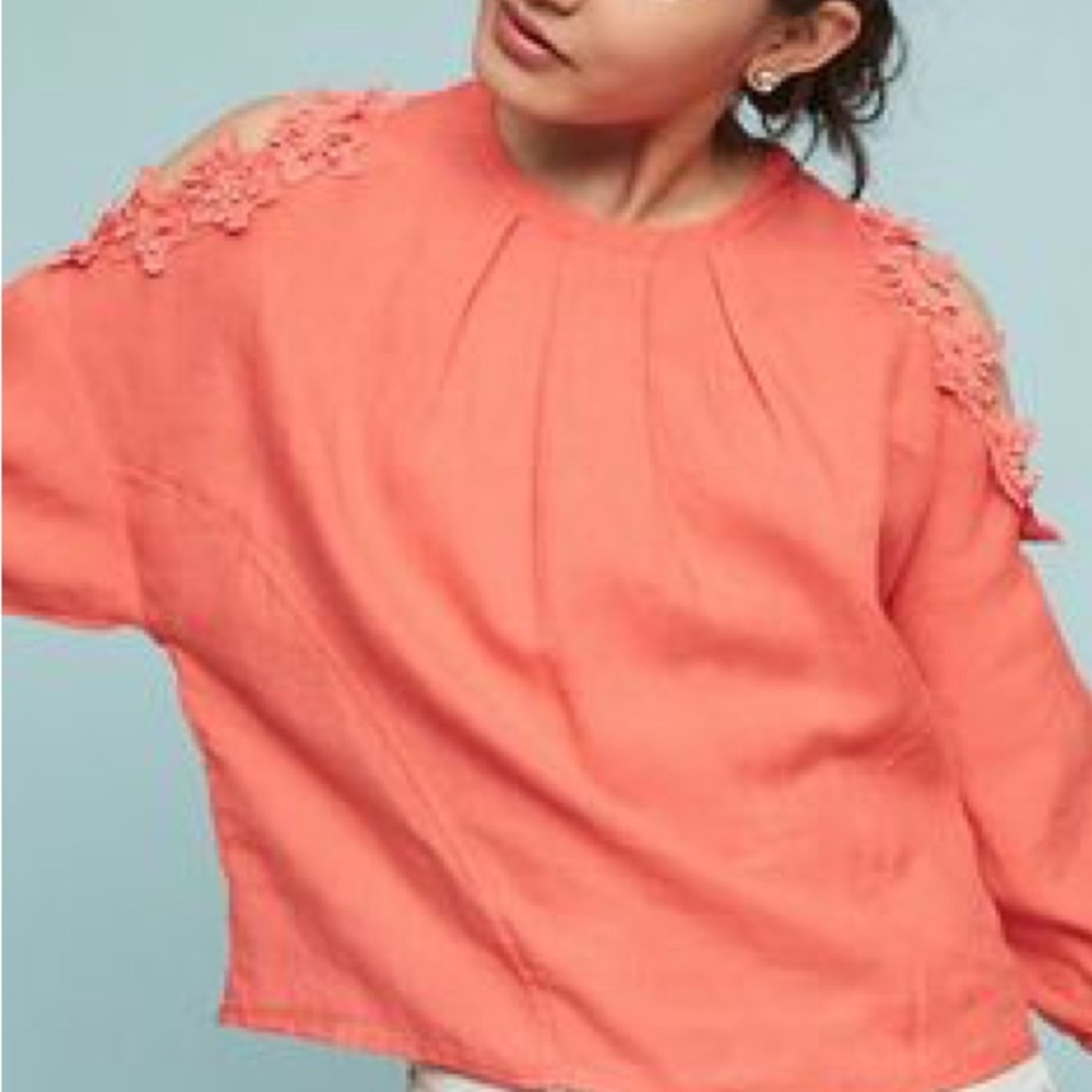 Coral Cold Shoulder Top with Lace Detail